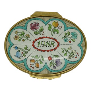 1988 Halcyon Days Enamels England Bilston & Battersea Keepsake Trinket Box 2" For Sale