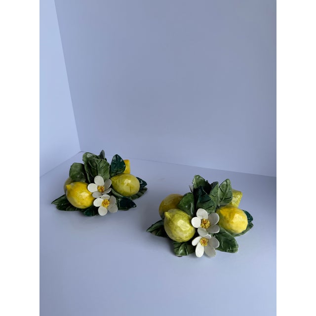 Mediterranean Vintage Ceramic Lemon & Blossom Candlesticks – Pair For Sale - Image 3 of 13