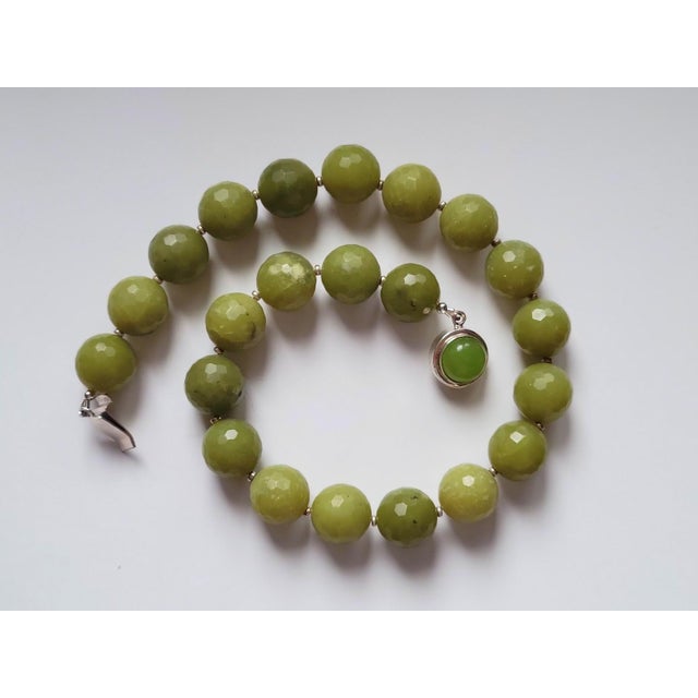 Metal Natural Olive Jade Beaded Necklace With Jade Clasp For Sale - Image 7 of 7