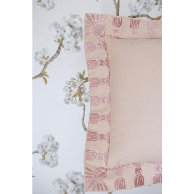 2020s Tassel Embroidered Linen Pillow, Bisuqe and Petal Pink, 24 "x 24" For Sale - Image 5 of 14