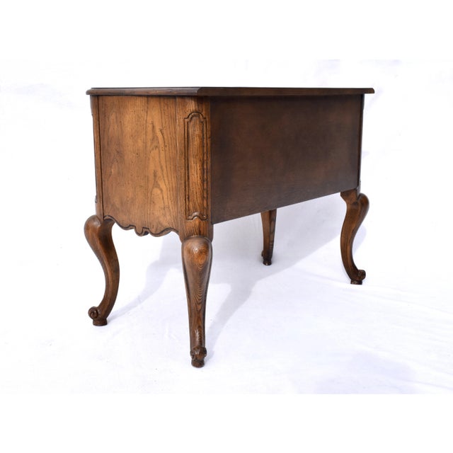 Baker Furniture French Louis XV Serpentine Commodes, Tiger Oak, 1960s For Sale - Image 9 of 12