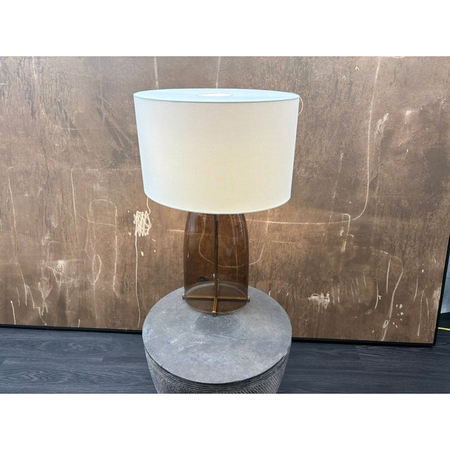 Metal Rh Blom Scandinavian Amber Glass Table Lamp Lacquered Burnished Brass Jonathan Browning For Sale - Image 7 of 18