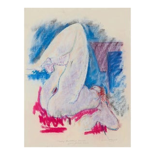 Hans Burkhardt Pastel Gouache Nude 1973 Framed For Sale