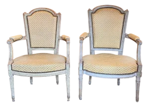 19th Century French Armchairs With Carved and Painted Frames