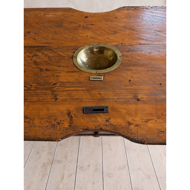 19th Century European Long Country Table With Turned Legs & Inset Brass Bowl For Sale - Image 11 of 11