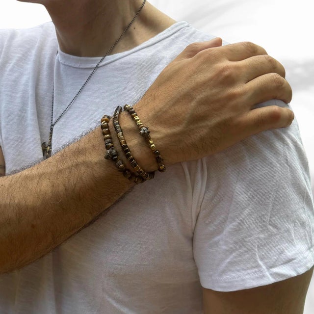 Freedom Wolf Tiger's Eye Stone Men's Bracelet For Sale In Miami - Image 6 of 8