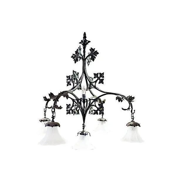 Wood French Wrought Iron Chandelier by F. Marrou For Sale - Image 7 of 7