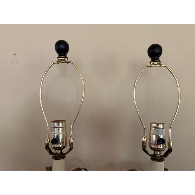 Late 20th Century Hollywood Regency Neoclassical Palm Tree Motif Buffet Lamps in Black and Gold - a Pair For Sale - Image 11 of 12