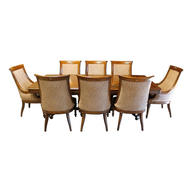 late 20th Century Thomasville Dining Table W/8 Upholstered Chairs - Brown For Sale
