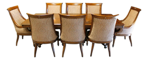 late 20th Century Thomasville Dining Table W/8 Upholstered Chairs - Brown