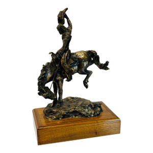 Vintage Wally Shoop American Western Cowboy & Bucking Bronco Horse Bronze Sculpture