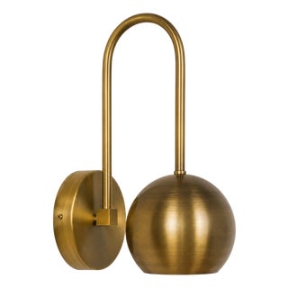 Modern Bronze Brass Wall Sconce, Handmade Curved Arm Wall Light, Mid Century Globe Sconce, Bathroom Vanity Lamp, Bedroom Brass Wall Fixture For Sale