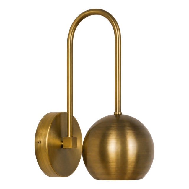 Modern Bronze Brass Wall Sconce, Handmade Curved Arm Wall Light, Mid Century Globe Sconce, Bathroom Vanity Lamp, Bedroom Brass Wall Fixture For Sale
