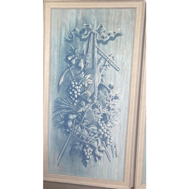 French Pair Rare Italian Hand Painted Pastoral Panels, Harvest Time, Duane Perrigo For Sale - Image 3 of 12