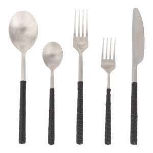 Artifacts Rattan Stainless Steel Cutlery with Gift Box in Black - Set of 5