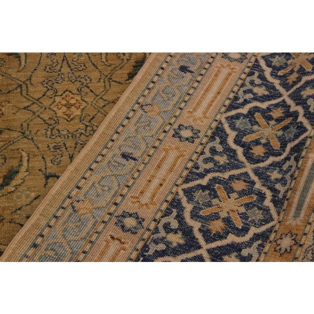 1980s Traditional Semi-Vintage Distressed Low-Pile Tan/Teal Blue Wool Rug - 7'11 X 9'11 For Sale In New York - Image 6 of 8