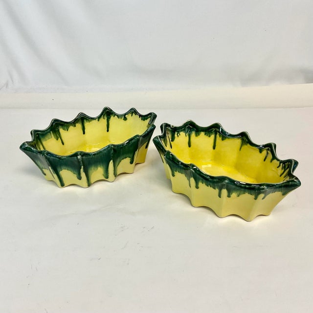 Art Deco 1940s Vintage Boho Chic Americana Drip Glazed Oval Planters by McCoy - A Pair For Sale - Image 3 of 12