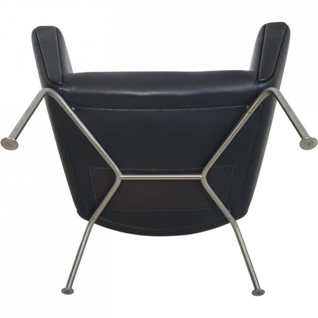 Vintage CH445 Wing Chair in Black Leather by Hans Wegner, 1990s For Sale - Image 10 of 11