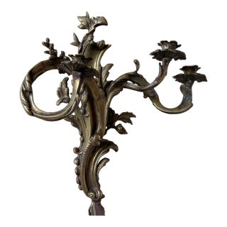 Vintage French Rococo, Revival Guilt Bronze Three – Arm Candle Wall Sconces – Pair For Sale