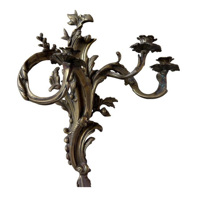 Vintage French Rococo, Revival Guilt Bronze Three – Arm Candle Wall Sconces – Pair For Sale