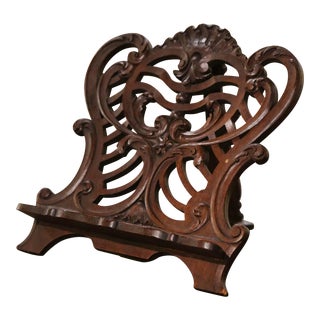19th Century French Carved Walnut Folding Table Book Stand With Shell Motif For Sale
