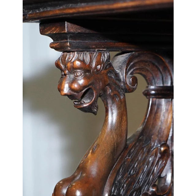 Italian Ornately Hand Carved Oak Side Table with Solid Marble Top, 1840s For Sale - Image 12 of 18
