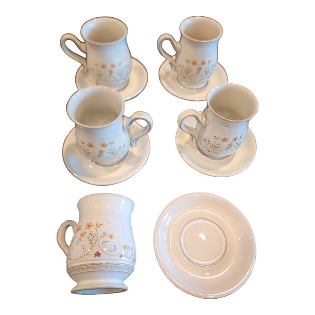 Set of Five Denby Coffee Mugs With Saucers For Sale