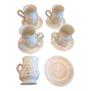 Set of Five Denby Coffee Mugs With Saucers