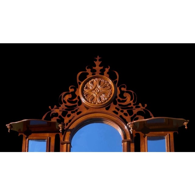 Neoclassical 1990s Pierced Carved Wood Multi Shelf Wall with Central Arched Mirror For Sale - Image 3 of 16