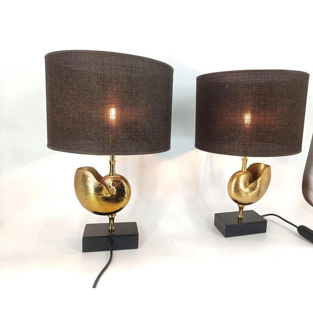 Brass Nautilus Table Lamps from Maison Charles, France, 1970s, Set of 2 For Sale - Image 11 of 12
