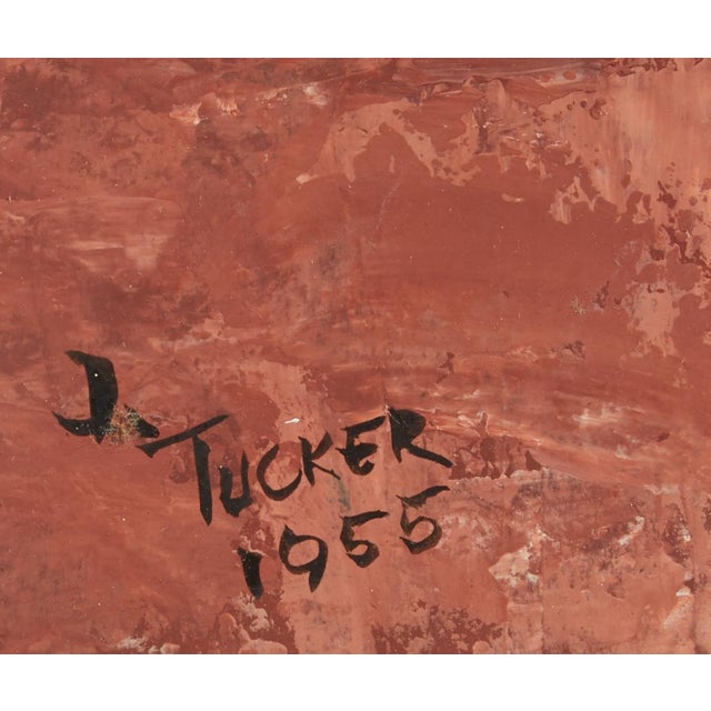 MCM Acrylic Painting the Waiting Room James Tucker 1955 Cubism For Sale - Image 9 of 9