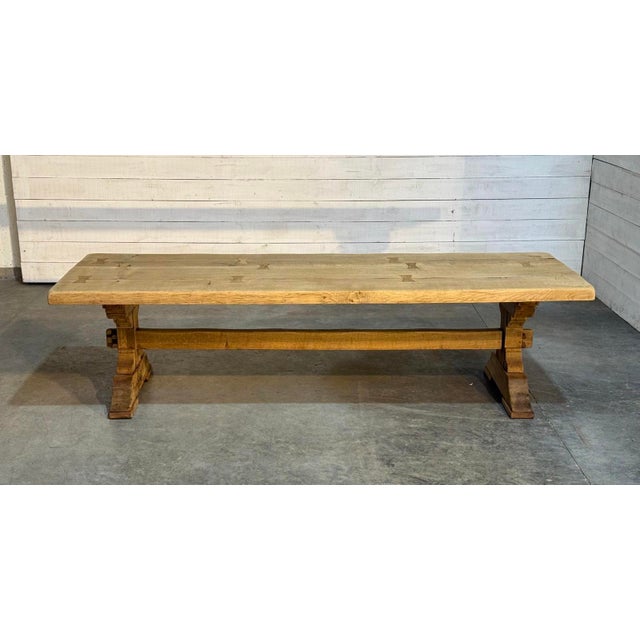 A wonderful Solid Oak Farmhouse Dining Table. Having a fantastic top with bows deliberately hand made into the design of...