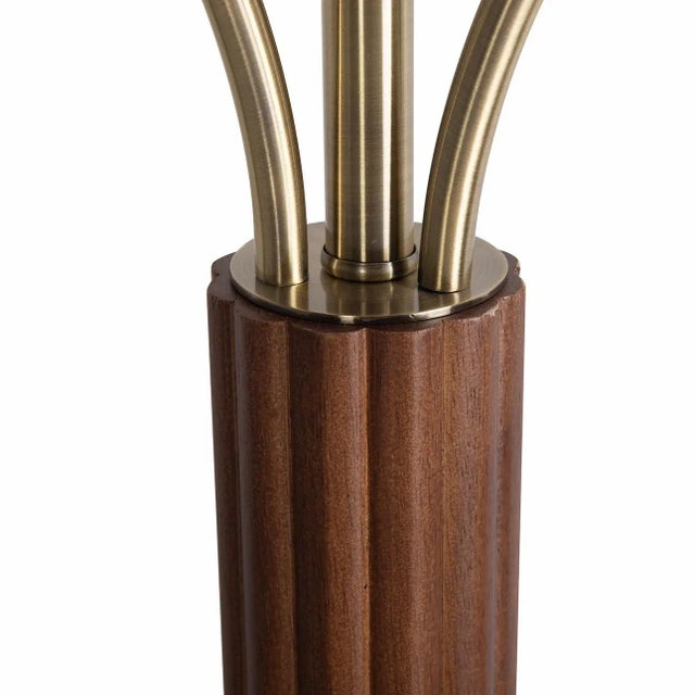 1960s Tambo Torchiere Floor Lamp - Dark Walnut Wood Finish, Weathered Brass, Dimmer For Sale - Image 5 of 12