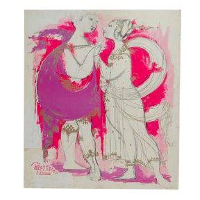 Bjørn Wiinblad Pink & Gold Mounted Print For Sale