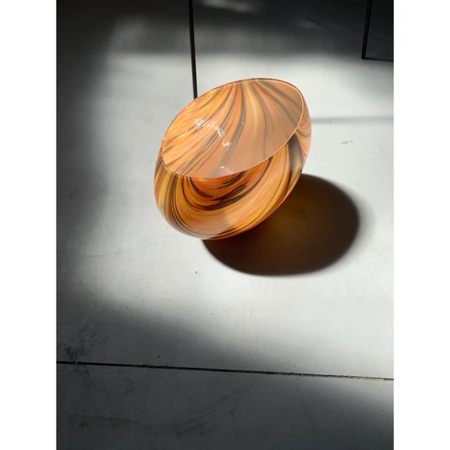 Artistic vase in Murano glass with colored reeds in shades of yellow, amber and red. Geometric design in very particular...