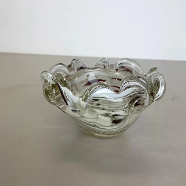 Glass Large Italian Murano Glass Floral Bowl Ashtray, 1970s For Sale - Image 7 of 18