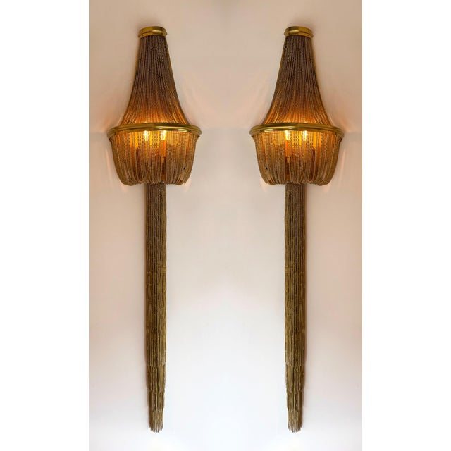 2010s Large Pair of Brass Bracelet Chain Sconces For Sale - Image 5 of 14