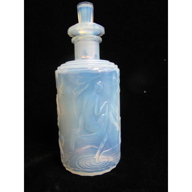 1930s Sabino Blue Opalescent Dancing Nude Nymphs Art Deco Glass 6" Perfume Scent Bottle For Sale - Image 5 of 16