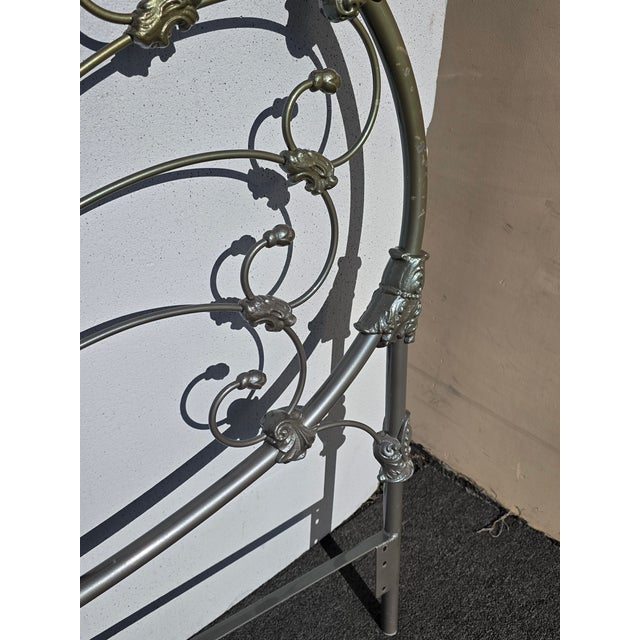 Vintage French Elliott's Designs Iron Gold Silver King Headboard & Footboard For Sale - Image 9 of 12