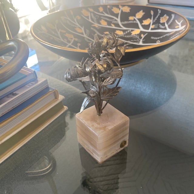 Metal Vintage Flower Metal Sculpture on Base For Sale - Image 7 of 7