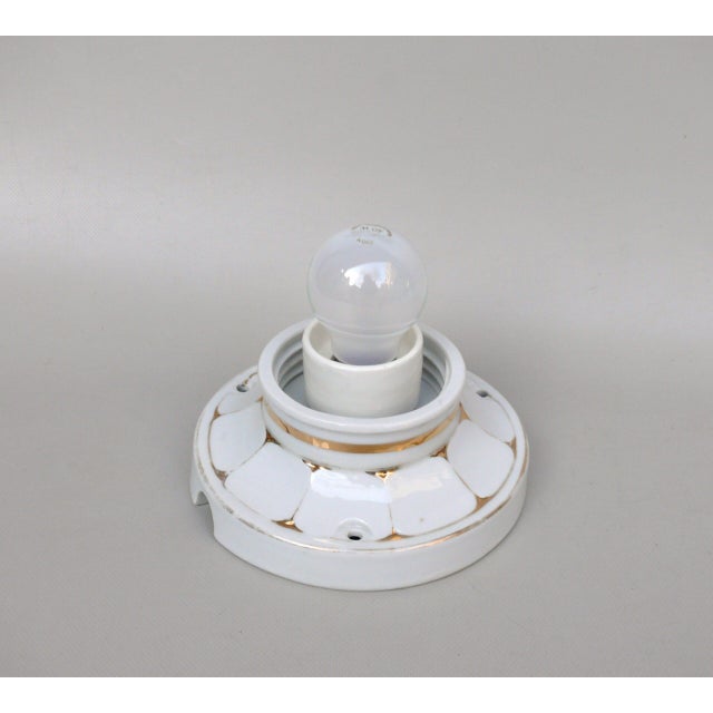 Gold Art Nouveau Style Ceiling Light in Porcelain and Frosted Glass by Brunnquell, 1890s For Sale - Image 8 of 16