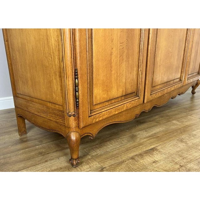 Vintage French Louis XVI Style Carved Oak 3-Door Armoire For Sale - Image 11 of 13