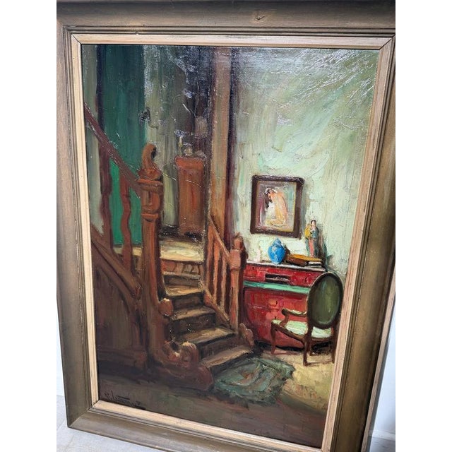Richard Leutenez, Interior with Staircase, Oil on Canvas For Sale - Image 7 of 8