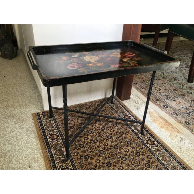 Early 20th Century Early 20th Century Antique English Hand Painted Tole Tray Top Coffee Table For Sale - Image 5 of 7