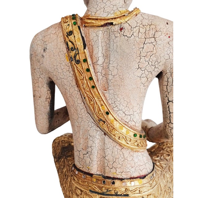 Large Vintage Buddha Monk Wooden Sculpture, 1970 For Sale - Image 16 of 18