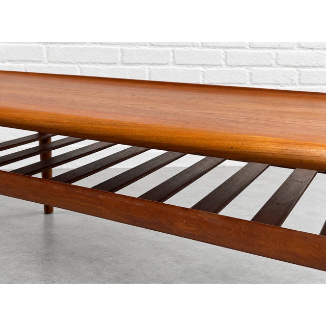 Mid Century Modern Coffee Table by Grete Jalk, C. 1960’s | Upturned Edges & Slatted Magazine Rack For Sale - Image 10 of 13