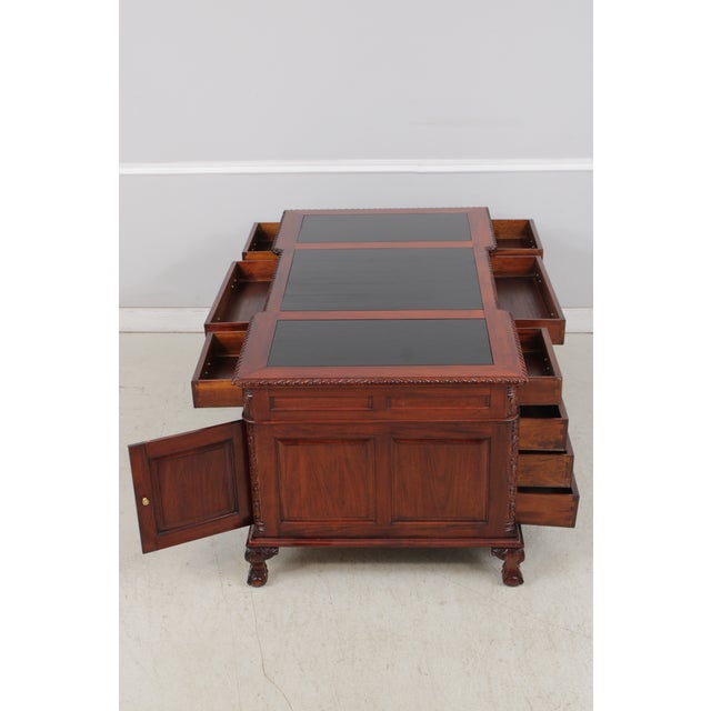 1980s Chippendale Style Ball & Claw Mahogany Partners Desk For Sale - Image 5 of 17