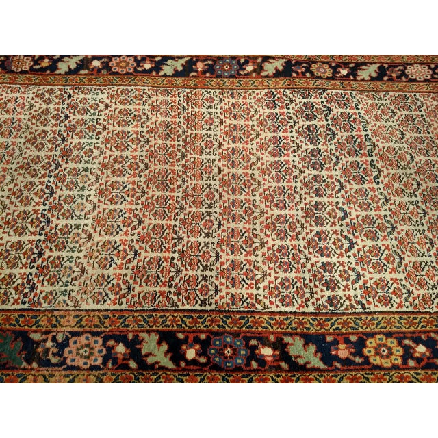 Persian 19th Century Persian Bidjar Wide Runner, Hand-Knotted Wool, Allover Paisley Pattern, Ivory & Navy, 4x14 For Sale - Image 3 of 18