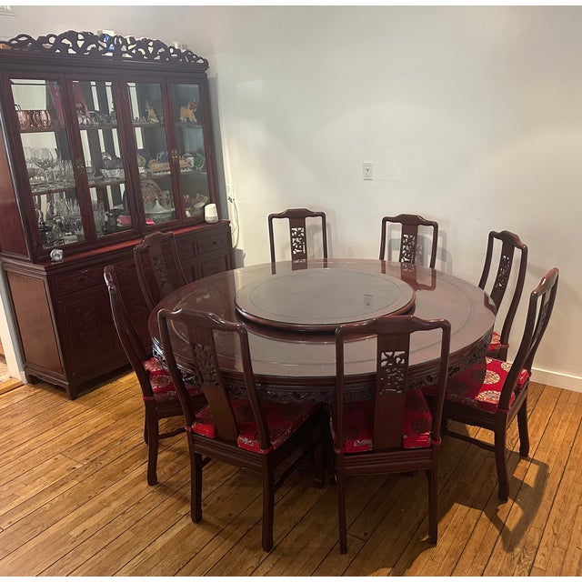 Burgundy Dark Rosewood Dragon Oriental Table With Lazy Susan for 10 For Sale - Image 8 of 8