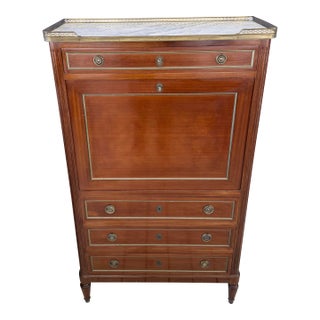 19th Century French Louis XVI Mahogany Secretary Desk Carrara Marble Top For Sale